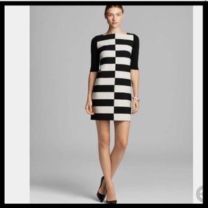 Milly Shifted Stripe Sheath Dress W/Leather Accent